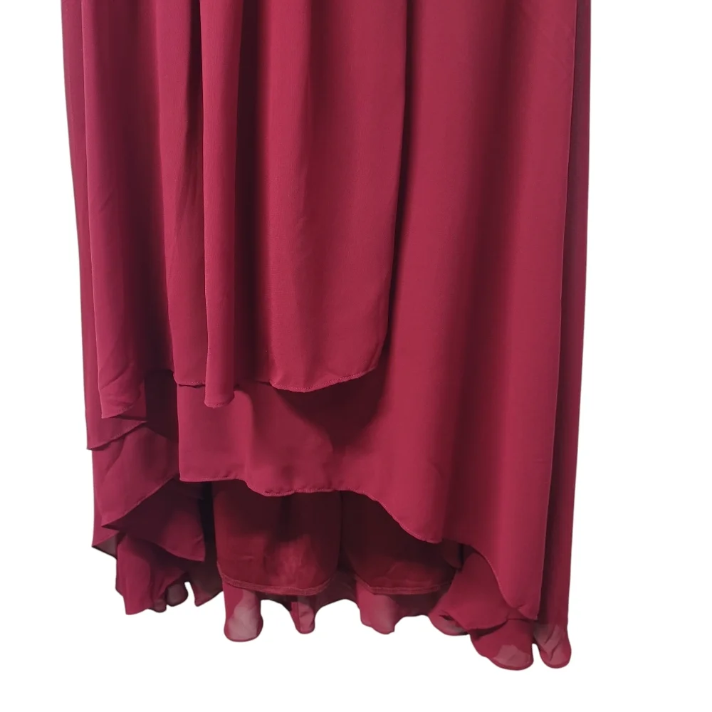Ever Pretty Burgundy Chiffon Midi Dress US 8 V-Neck Ruffle Sleeves Size L NWT - Picture 7 of 11